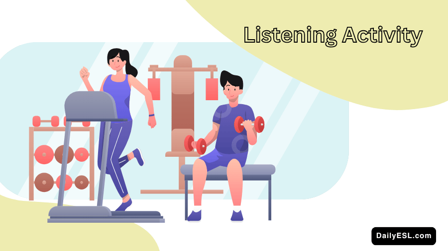 A feminine person and a masculine person exercising in a fitness center.