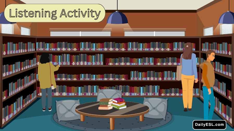 A group of people looking at books in the library 