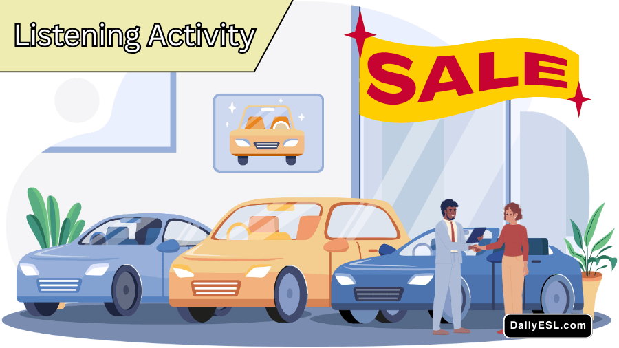 Two people in a car dealership