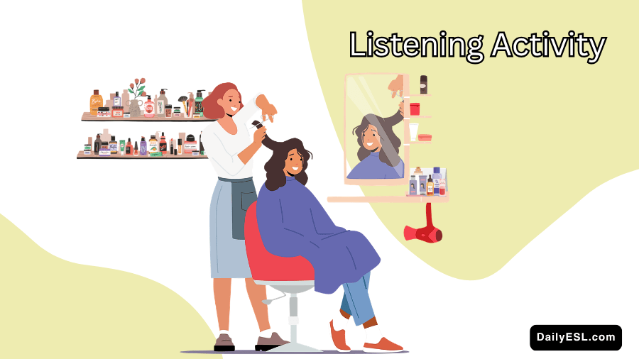 A feminine person sitting in a salon chair having their hair cut.