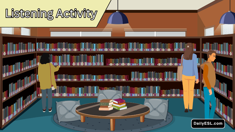 A group of people looking at books in the library 