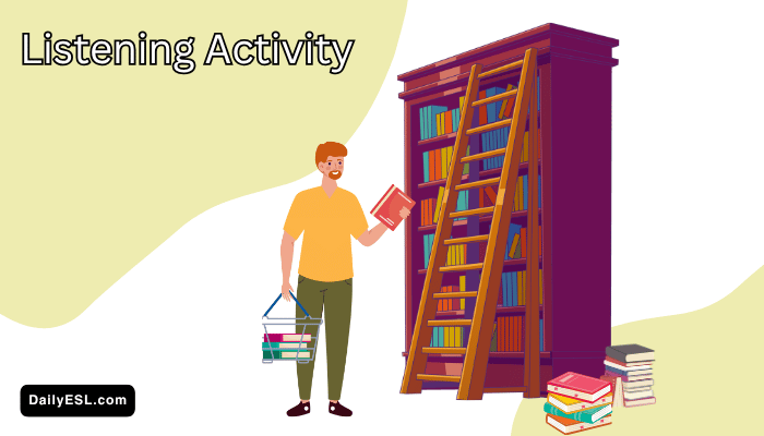 A masculine person taking a book off a shelf.