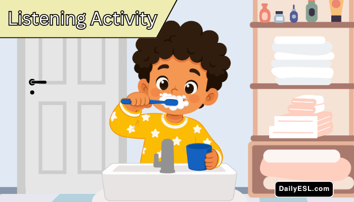 A child brushing his teeth at the bathroom sink
