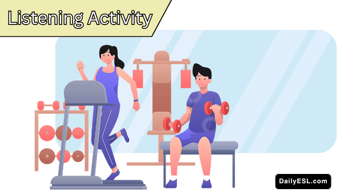 A feminine person and a masculine person exercising in a fitness center.